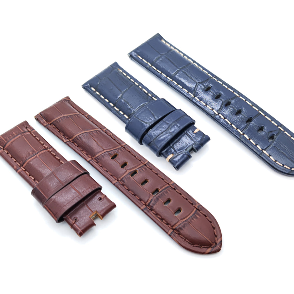 Bamboo Knot Pattern Brown Leather Watch Band Strap for PAM LUNMINOR RADIOMIR 24mm 22mm