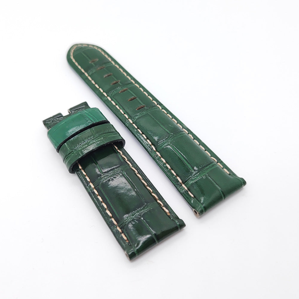 Bamboo Crocodile Pattern Bright Green Calf Leather Strap for PAM LUNMINOR RADIOMIR 24mm - 22mm