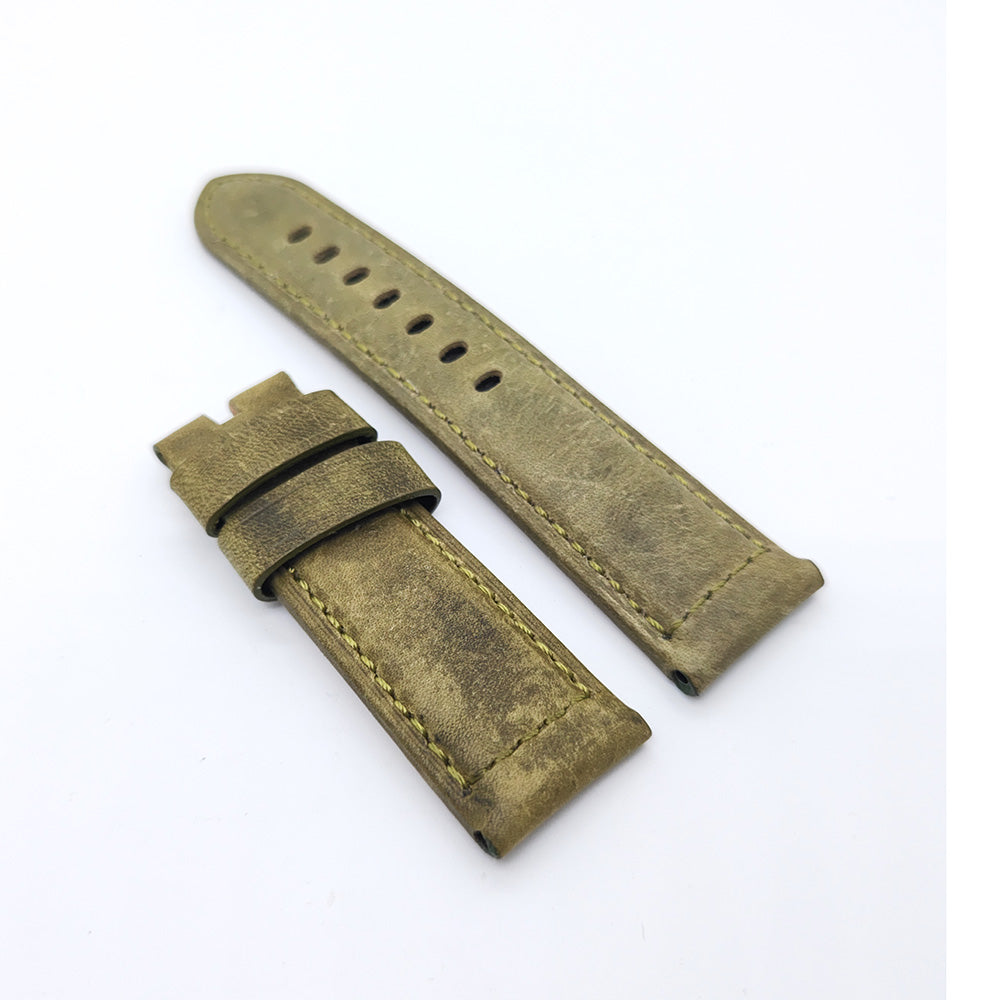 Green Calf Leather Folding Deployment Clasp Band Strap 24mm - 22mm For PAM PAM111 Watch