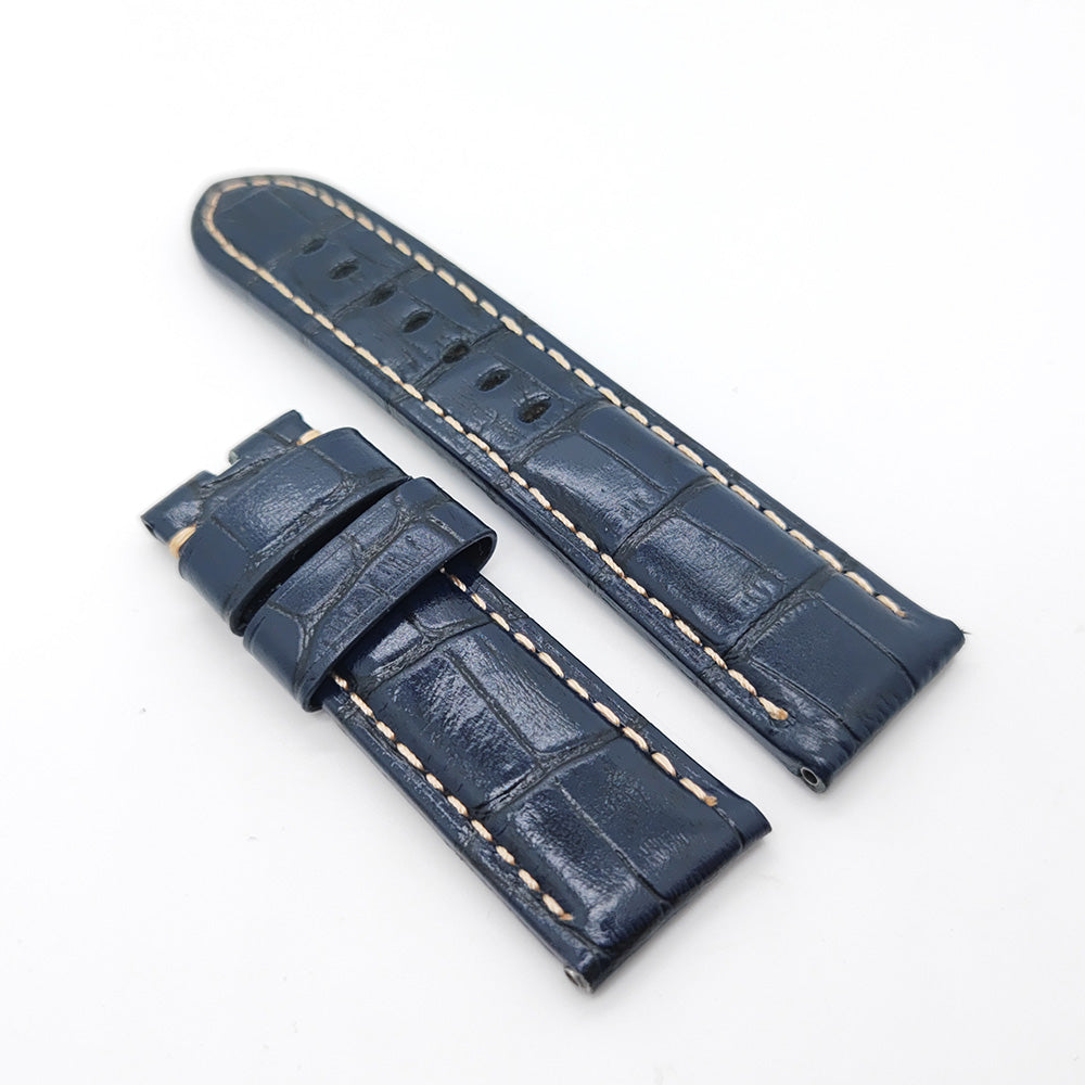 Bamboo Crocodile Bright Blue Calf Leather Strap Replacement Wristband 24mm 22mm for PAM LUNMINOR RADIOMIR