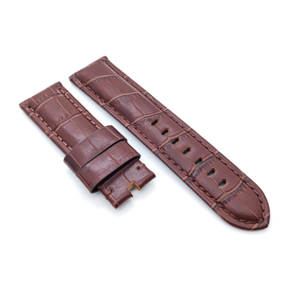 Bamboo Knot Pattern Brown Leather Watch Band Strap for PAM LUNMINOR RADIOMIR 24mm 22mm