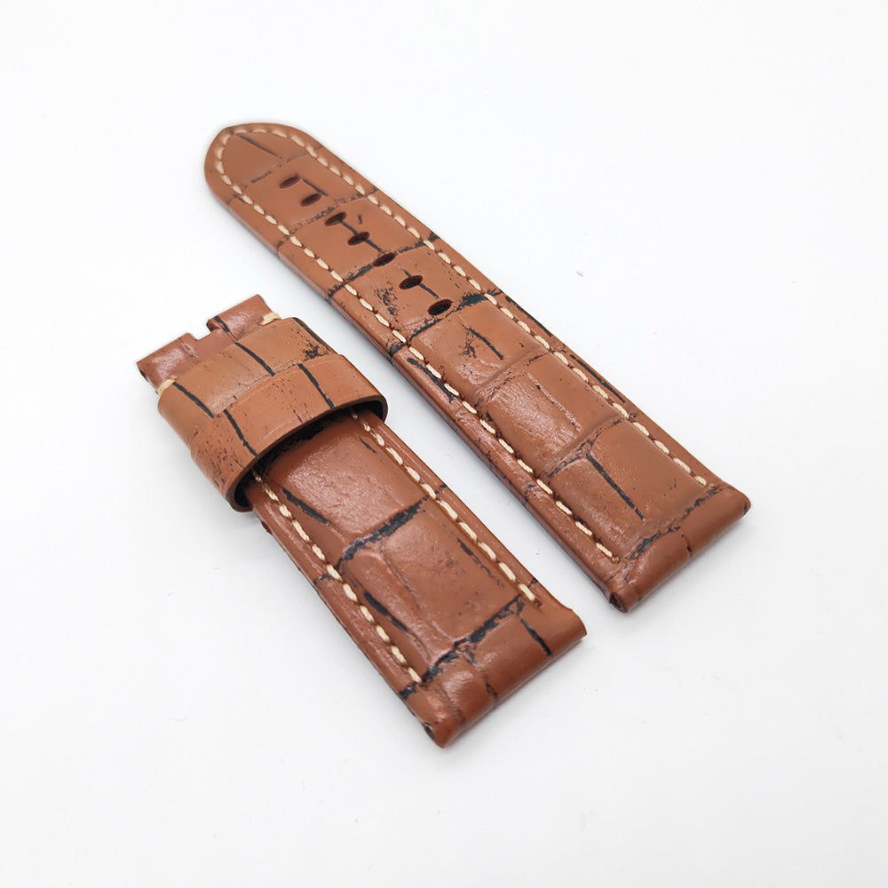 Bamboo Crocodile Brown Calf Leather Band Strap for PAM LUNMINOR RADIOMIR With Tool Pins Replace 24 - 22mm