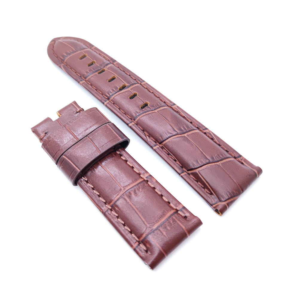 Bamboo Knot Pattern Brown Leather Watch Band Strap for PAM LUNMINOR RADIOMIR 24mm 22mm