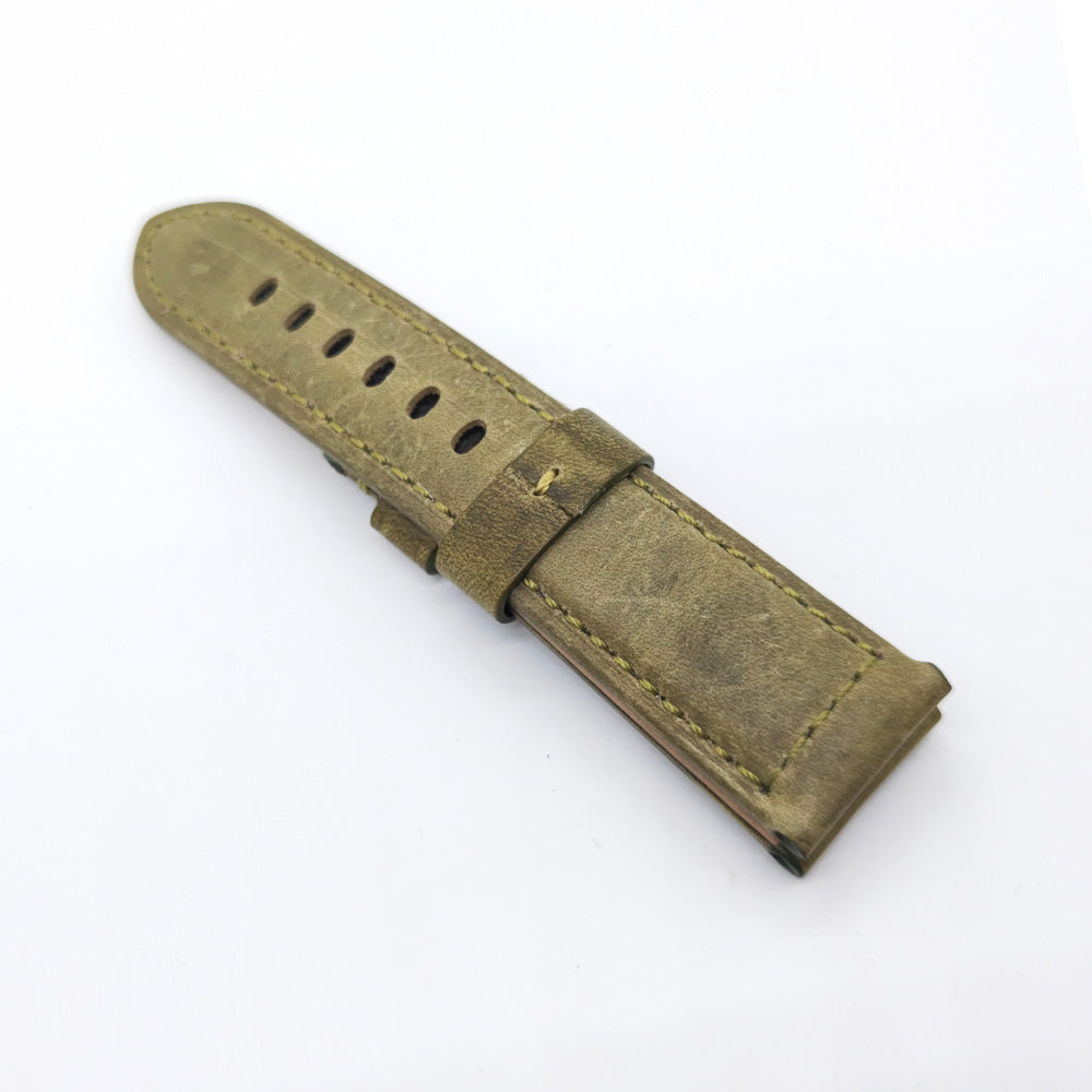 Green Calf Leather Folding Deployment Clasp Band Strap 24mm - 22mm For PAM PAM111 Watch