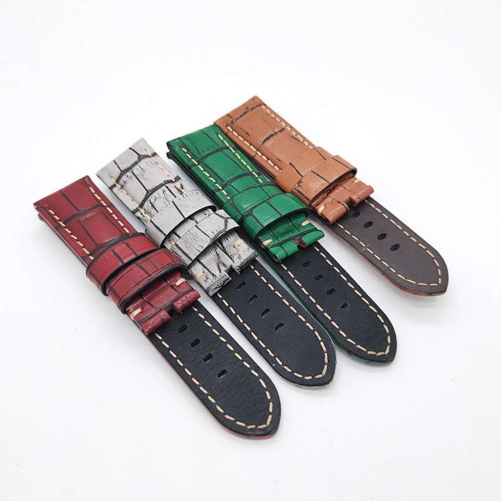 Bamboo Crocodile Pattern Green Calf Leather Strap for PAM LUNMINOR RADIOMIR 24mm - 22mm