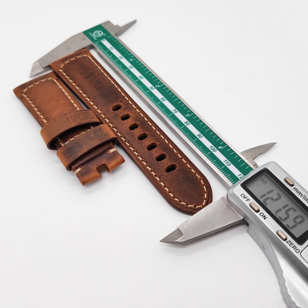 24mm - 22mm Brown Red Waxy Crack Calf Leather Strap for PAM RADIOMIR LUMINOR Watch
