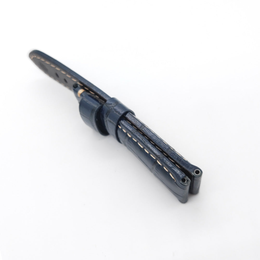 Bamboo Crocodile Bright Blue Calf Leather Strap Replacement Wristband 24mm 22mm for PAM LUNMINOR RADIOMIR