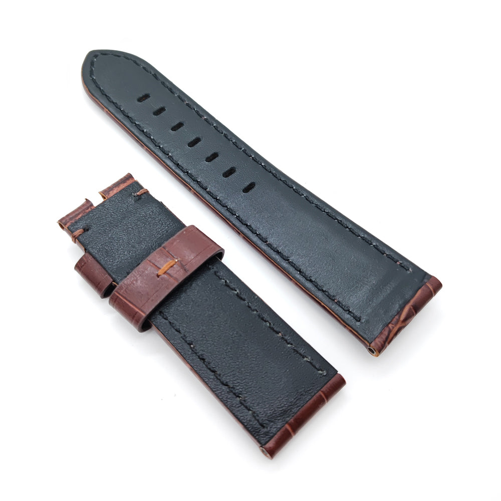 Bamboo Knot Pattern Brown Leather Watch Band Strap for PAM LUNMINOR RADIOMIR 24mm 22mm