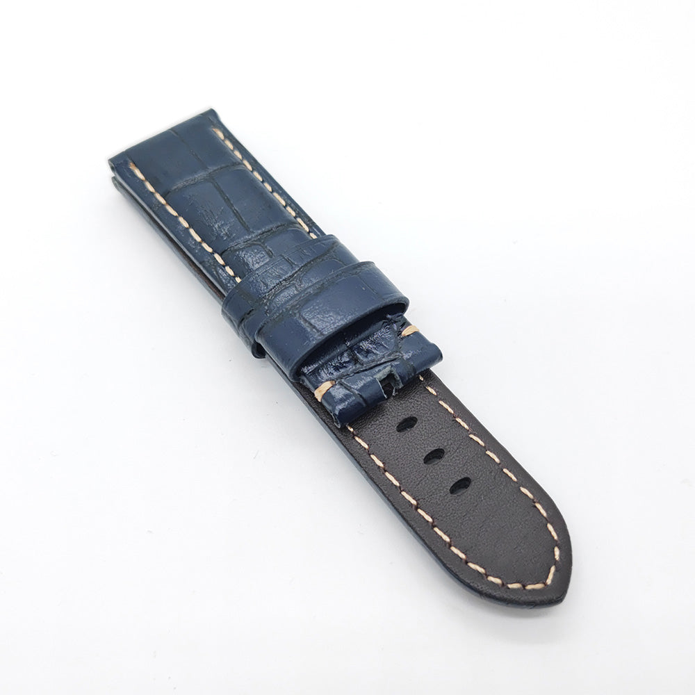 Bamboo Crocodile Bright Blue Calf Leather Strap Replacement Wristband 24mm 22mm for PAM LUNMINOR RADIOMIR