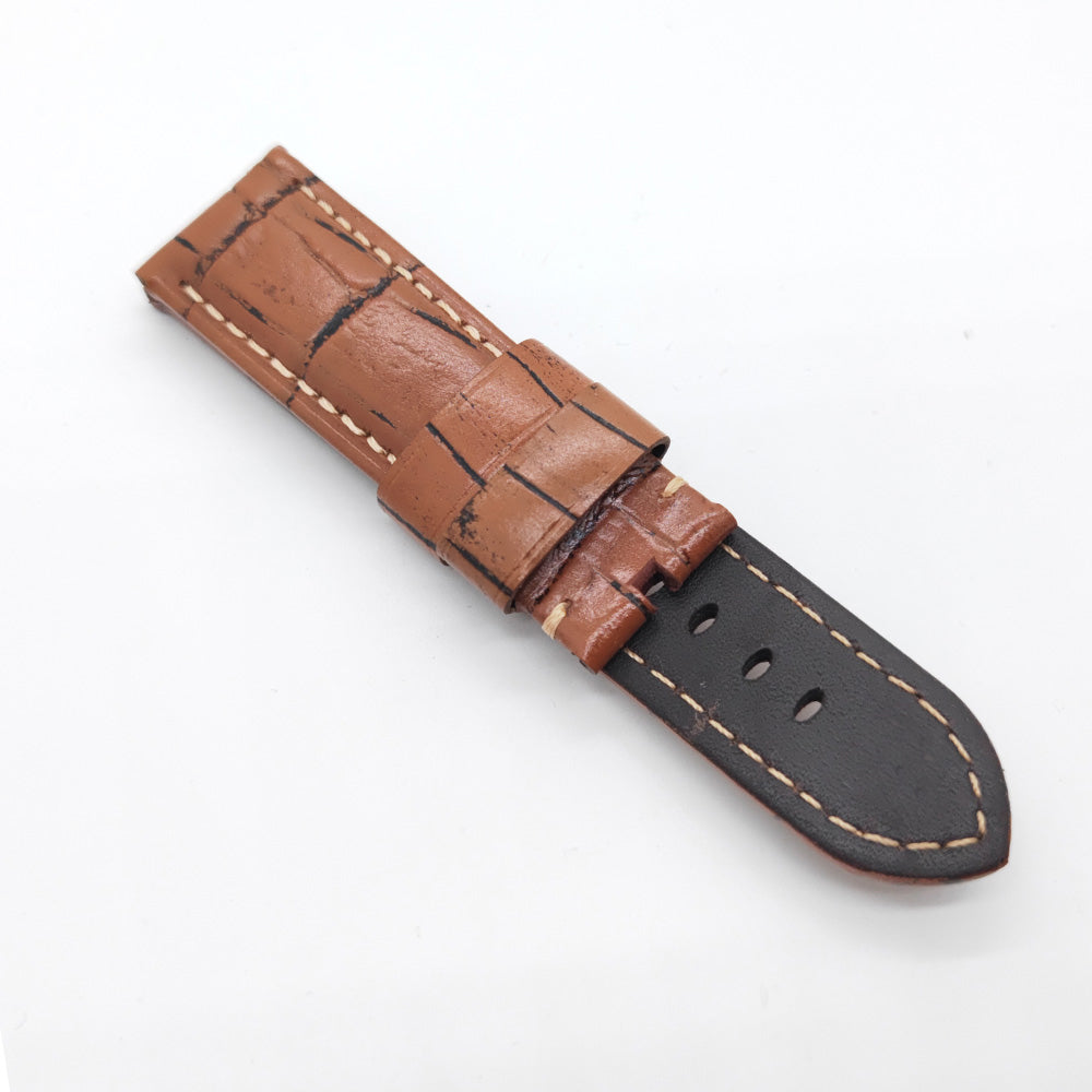 Bamboo Crocodile Brown Calf Leather Band Strap for PAM LUNMINOR RADIOMIR With Tool Pins Replace 24 - 22mm