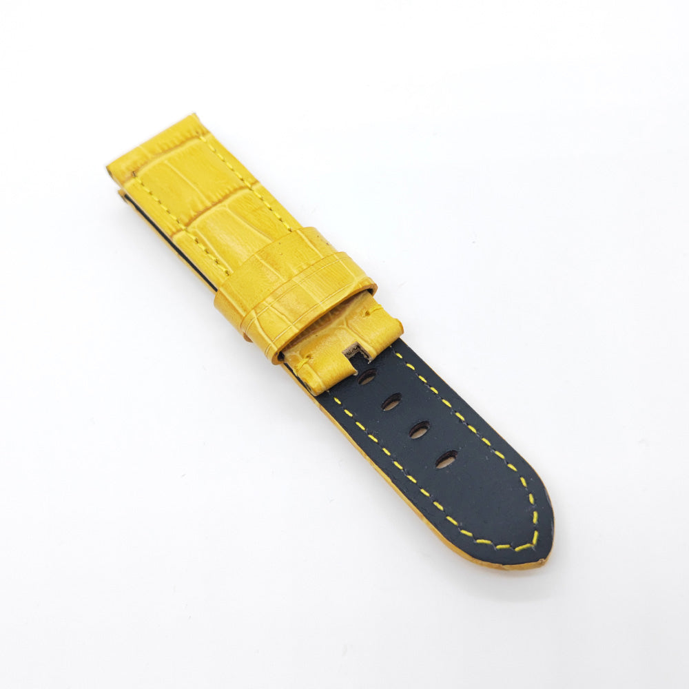 Bamboo Crocodile Pattern Yellow Calf Leather Strap for Sport Loop Bracelet PAM LUNMINOR RADIOMIR 24mm - 22mm