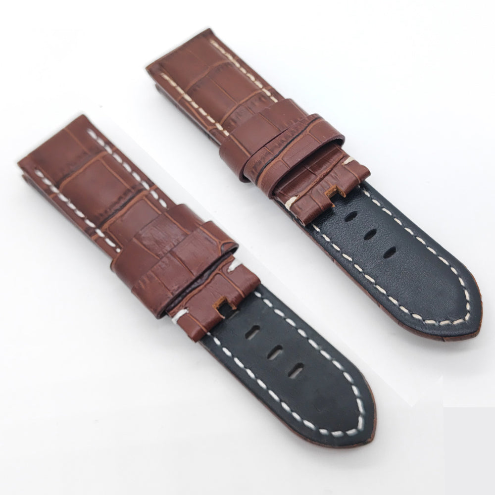 Bamboo Crocodile Pattern Brown Calf Leather Strap for Accessorie Bracelet PAM LUNMINOR RADIOMIR