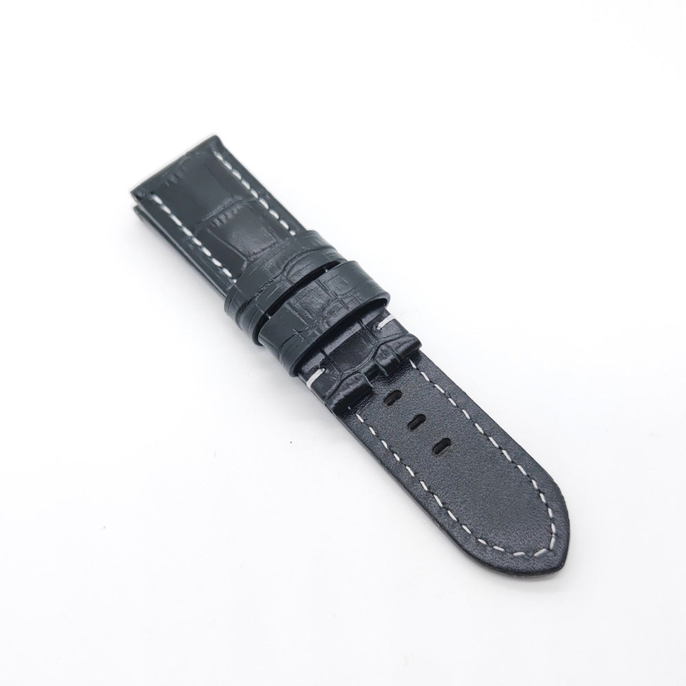 Bamboo Crocodile Black Calf Leather Strap for PAM LUNMINOR RADIOMIR 24mm/22mm Luxury Watch Band