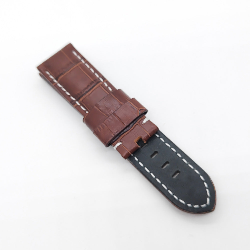 Bamboo Crocodile Pattern Brown Calf Leather Strap for Accessorie Bracelet PAM LUNMINOR RADIOMIR