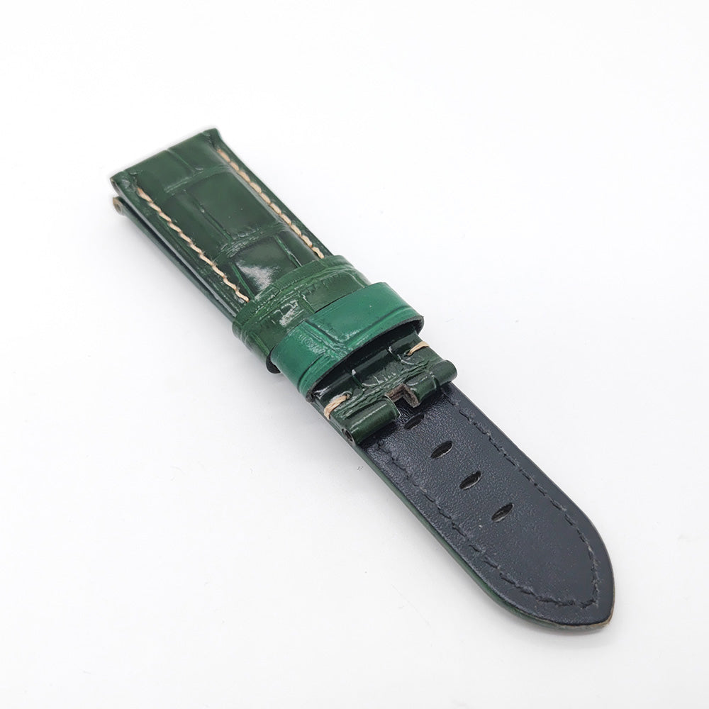 Bamboo Crocodile Pattern Bright Green Calf Leather Strap for PAM LUNMINOR RADIOMIR 24mm - 22mm