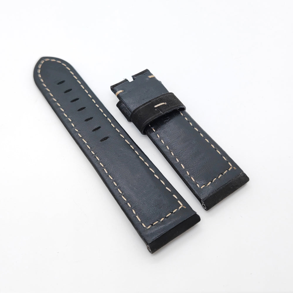 24mm / 22mm Black Frosted Calf Leather Watch Band Strap for PAM RADIOMIR LUMINOR Watch