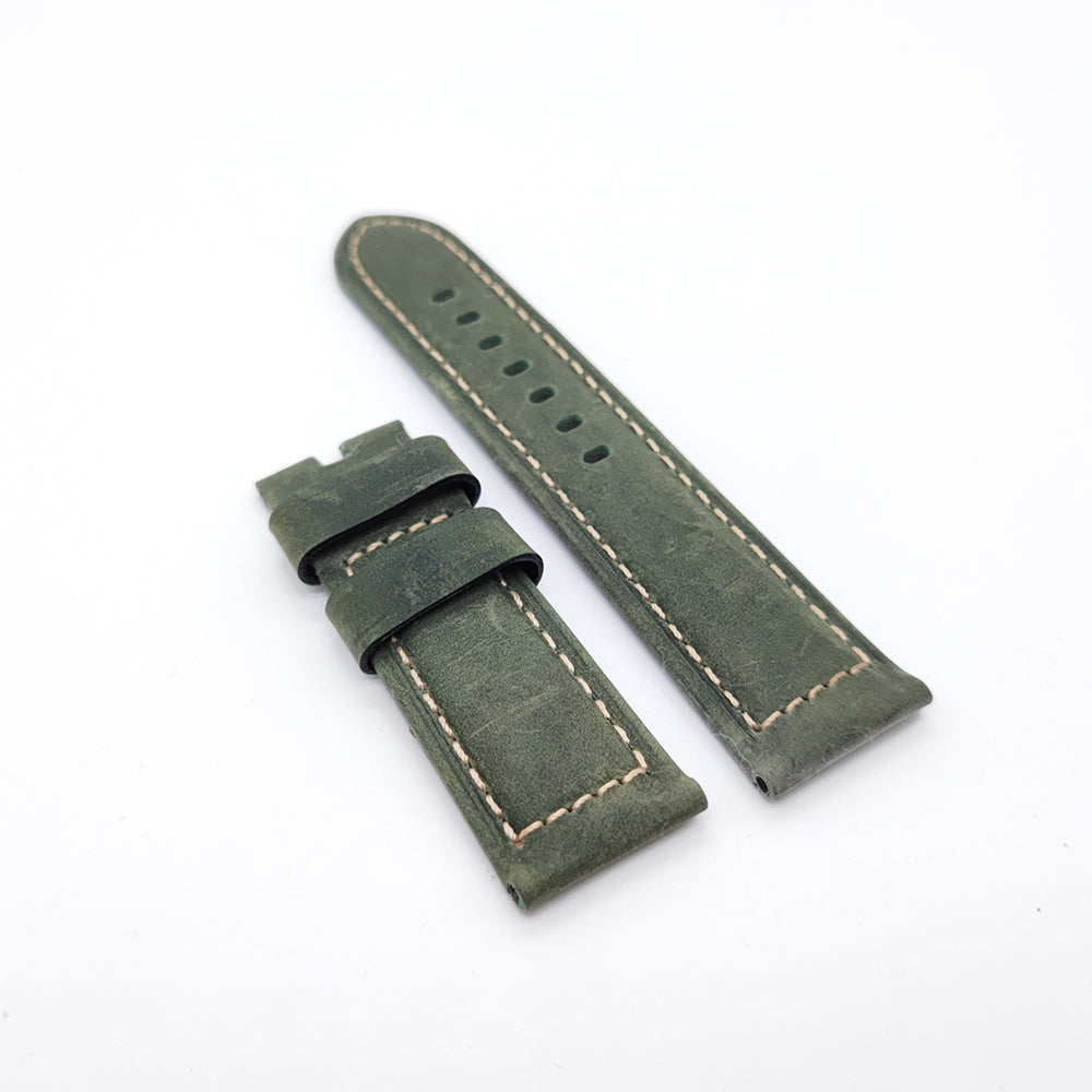 Deep Green Frosted Calf Leather 24mm Folding Deployment Clasp Band Strap For PAM PAM111 Watch