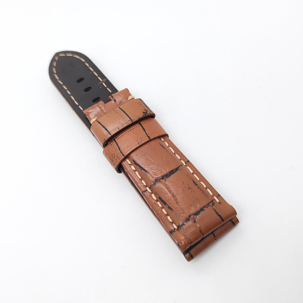 Bamboo Crocodile Brown Calf Leather Band Strap for PAM LUNMINOR RADIOMIR With Tool Pins Replace 24 - 22mm