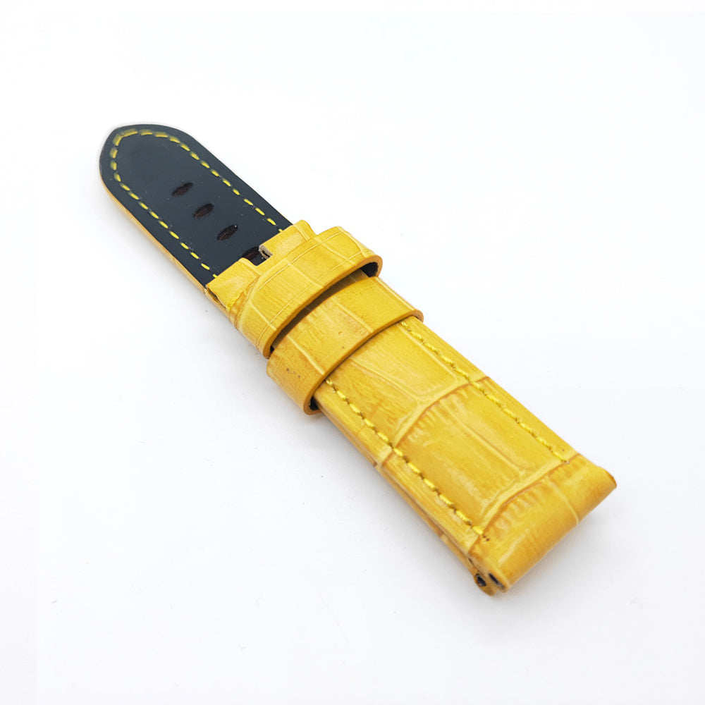 Bamboo Crocodile Pattern Yellow Calf Leather Strap for Sport Loop Bracelet PAM LUNMINOR RADIOMIR 24mm - 22mm