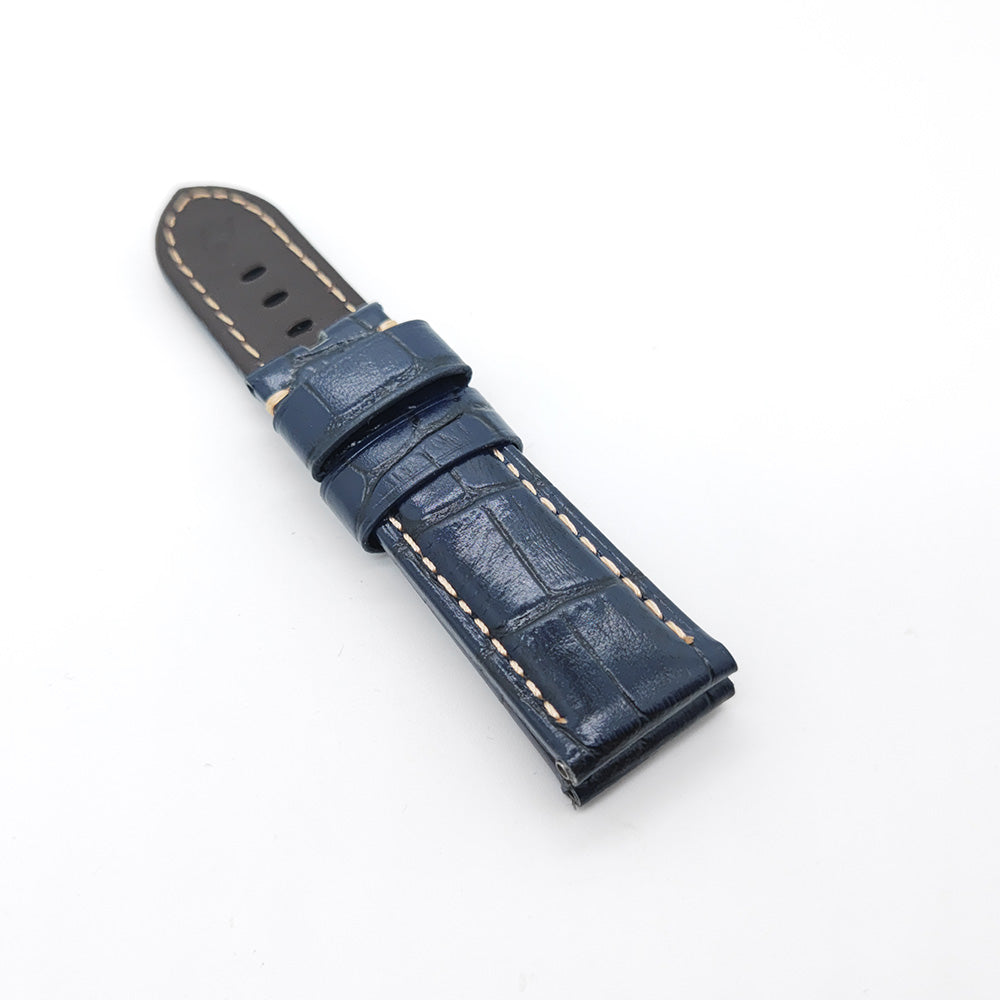 Bamboo Crocodile Bright Blue Calf Leather Strap Replacement Wristband 24mm 22mm for PAM LUNMINOR RADIOMIR