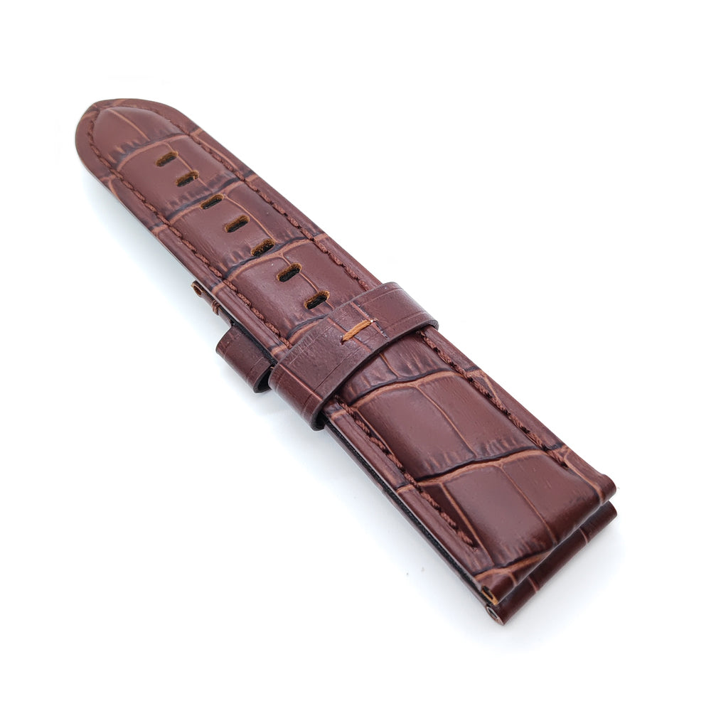 Bamboo Knot Pattern Brown Leather Watch Band Strap for PAM LUNMINOR RADIOMIR 24mm 22mm