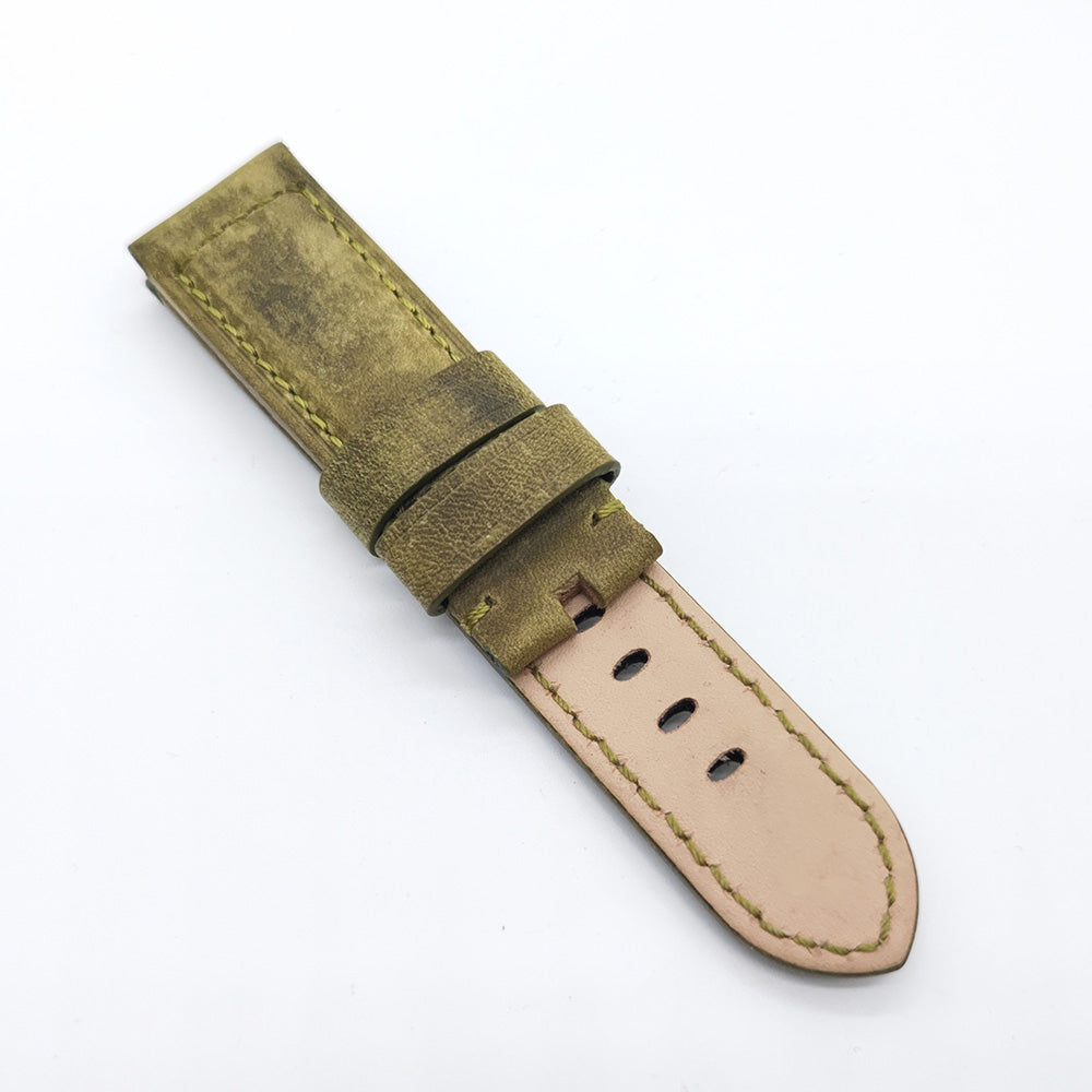 Green Calf Leather Folding Deployment Clasp Band Strap 24mm - 22mm For PAM PAM111 Watch