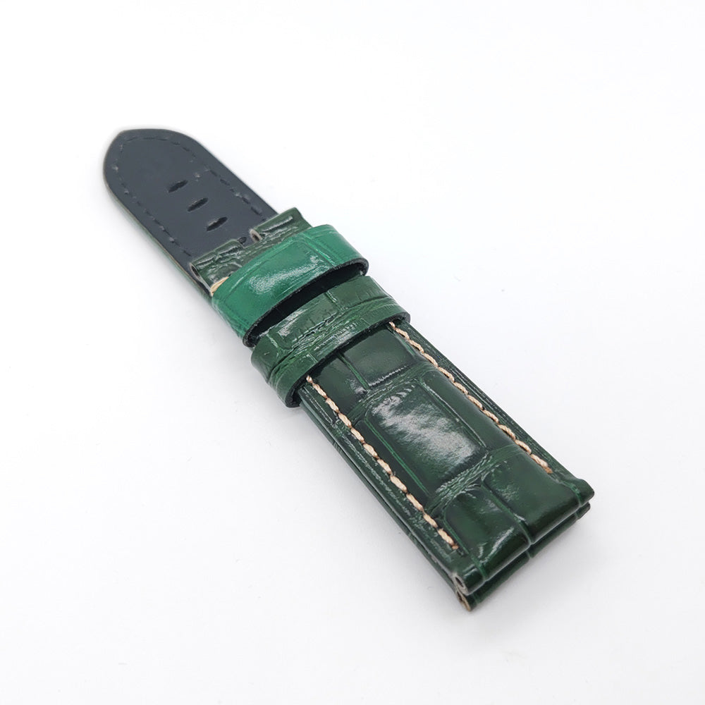 Bamboo Crocodile Pattern Bright Green Calf Leather Strap for PAM LUNMINOR RADIOMIR 24mm - 22mm