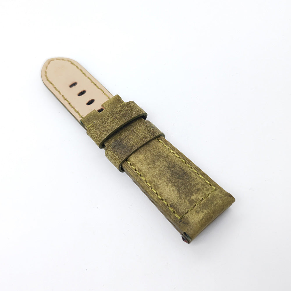 Green Calf Leather Folding Deployment Clasp Band Strap 24mm - 22mm For PAM PAM111 Watch