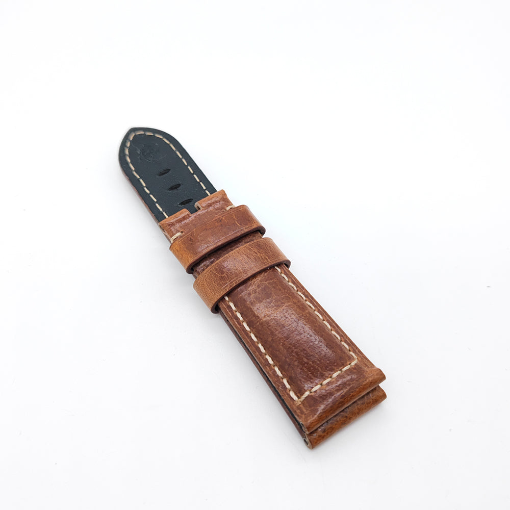 22mm-24mm Brown Waxy Crack Calf Leather Strap for PAM RADIOMIR LUMINOR Watch