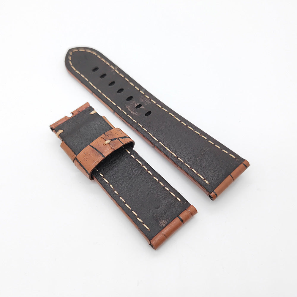 Bamboo Crocodile Brown Calf Leather Band Strap for PAM LUNMINOR RADIOMIR With Tool Pins Replace 24 - 22mm