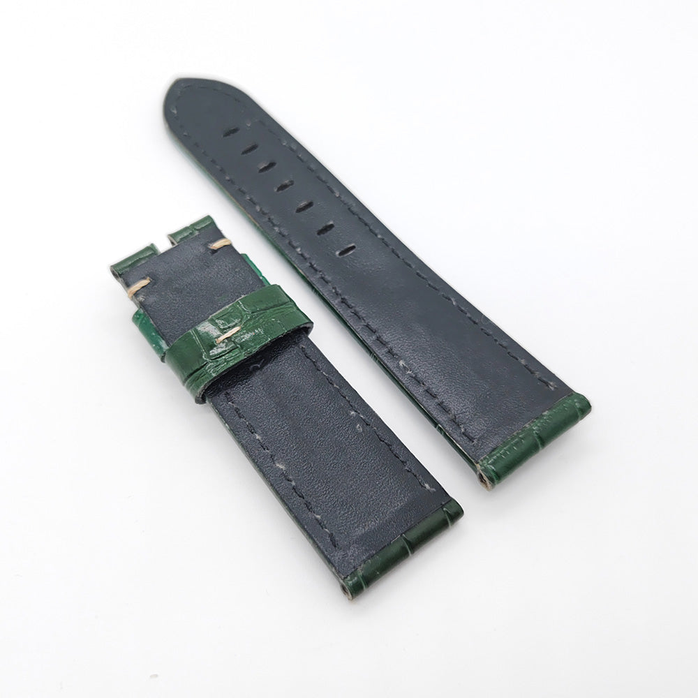Bamboo Crocodile Pattern Bright Green Calf Leather Strap for PAM LUNMINOR RADIOMIR 24mm - 22mm