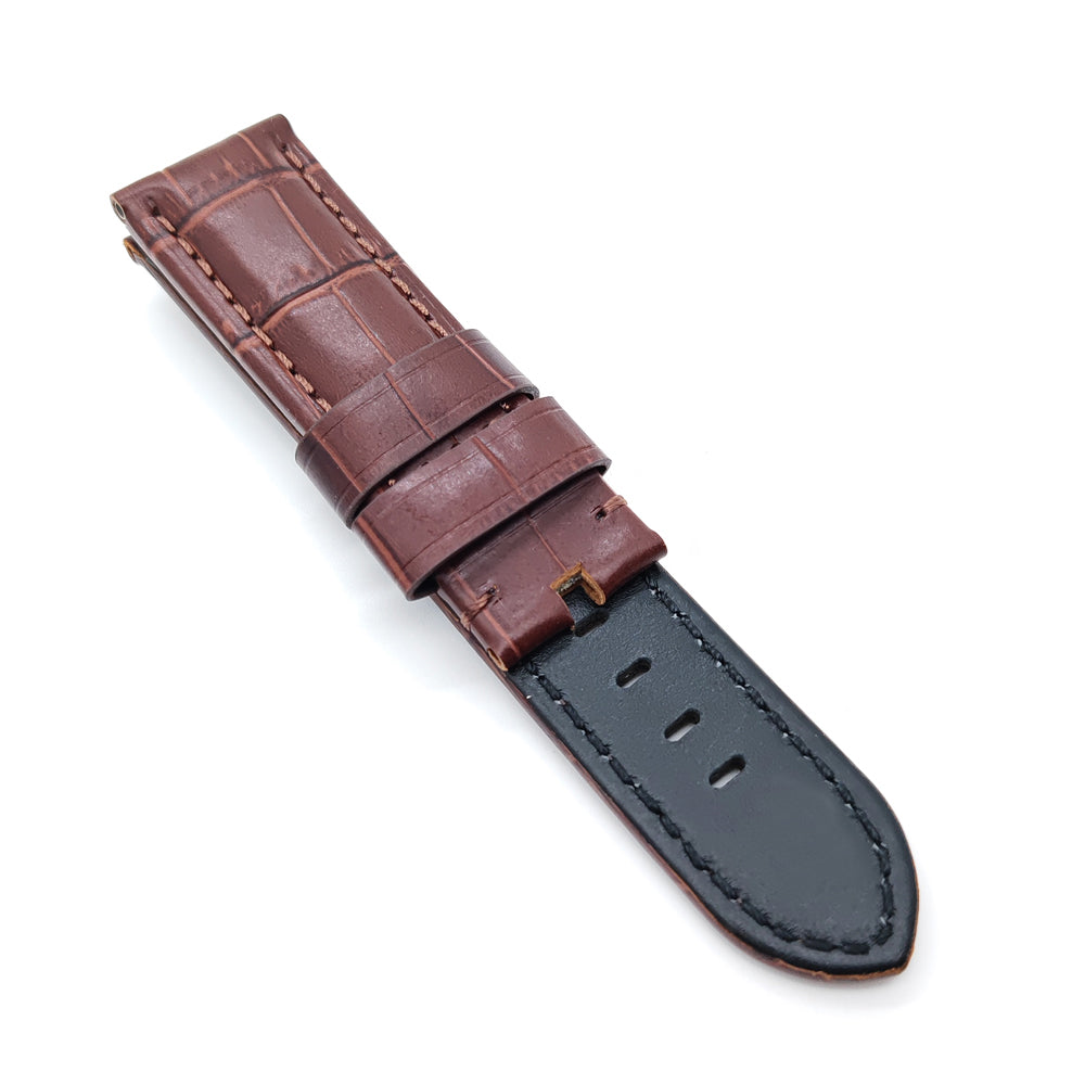 Bamboo Knot Pattern Brown Leather Watch Band Strap for PAM LUNMINOR RADIOMIR 24mm 22mm
