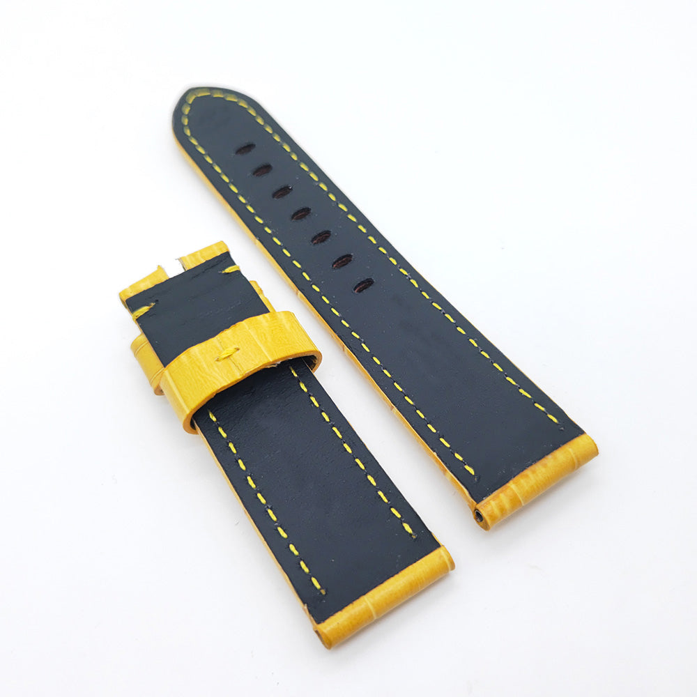 Bamboo Crocodile Pattern Yellow Calf Leather Strap for Sport Loop Bracelet PAM LUNMINOR RADIOMIR 24mm - 22mm
