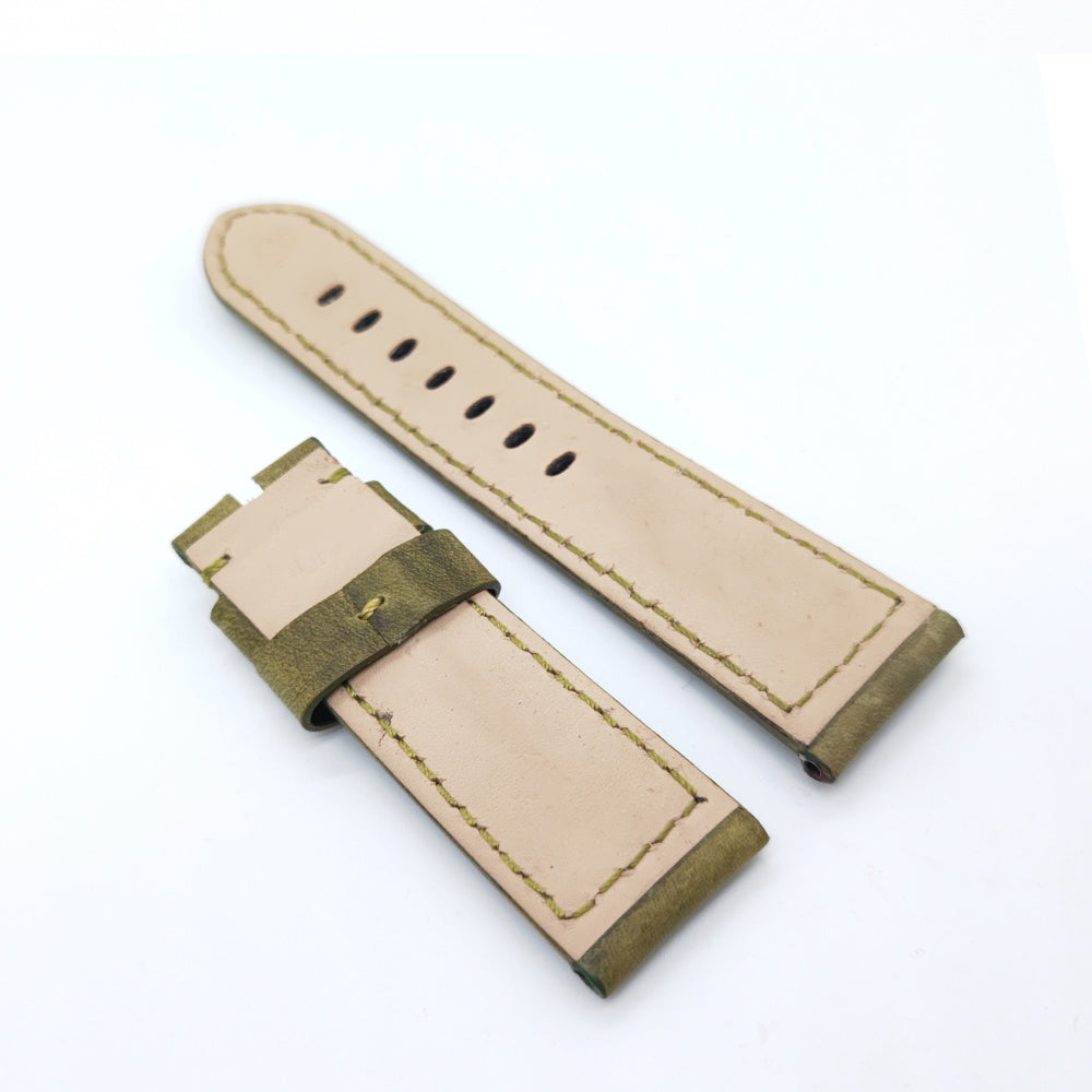 Green Calf Leather Folding Deployment Clasp Band Strap 24mm - 22mm For PAM PAM111 Watch