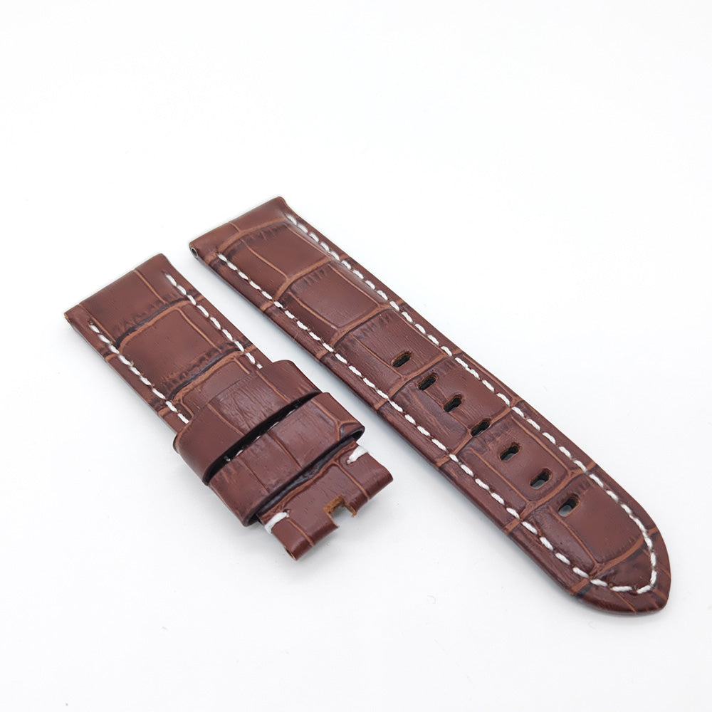 Bamboo Crocodile Pattern Brown Calf Leather Strap for Accessorie Bracelet PAM LUNMINOR RADIOMIR