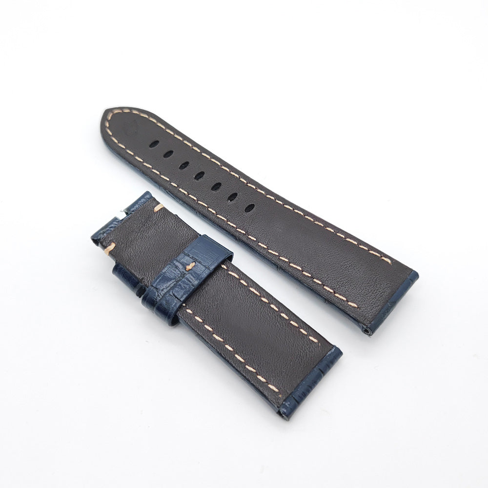 Bamboo Crocodile Bright Blue Calf Leather Strap Replacement Wristband 24mm 22mm for PAM LUNMINOR RADIOMIR