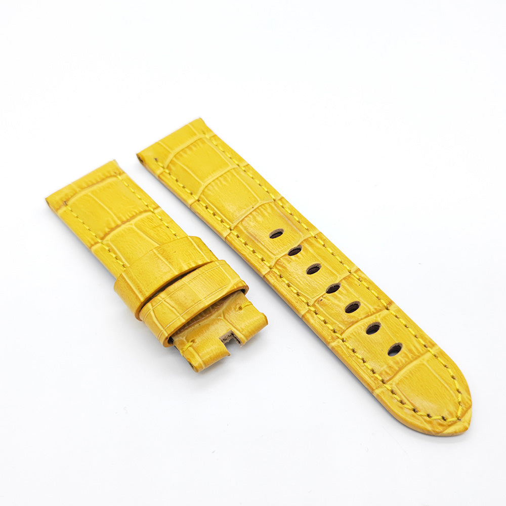 Bamboo Crocodile Pattern Yellow Calf Leather Strap for Sport Loop Bracelet PAM LUNMINOR RADIOMIR 24mm - 22mm
