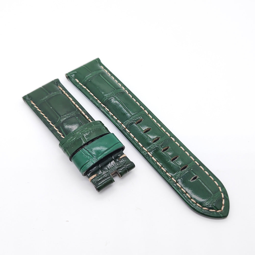 Bamboo Crocodile Pattern Bright Green Calf Leather Strap for PAM LUNMINOR RADIOMIR 24mm - 22mm