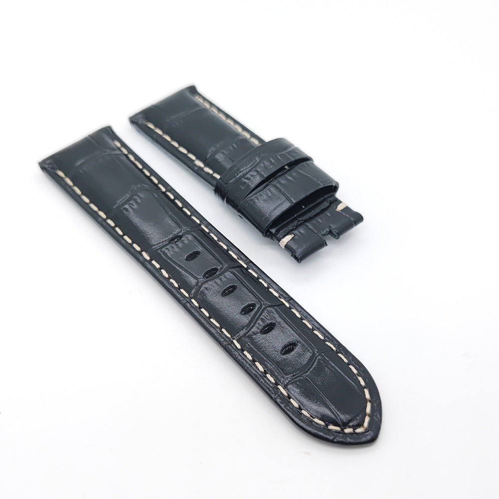 Bamboo Crocodile Black Calf Leather Strap for PAM LUNMINOR RADIOMIR 24mm/22mm Luxury Watch Band