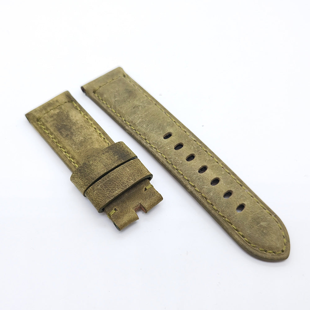 Green Calf Leather Folding Deployment Clasp Band Strap 24mm - 22mm For PAM PAM111 Watch