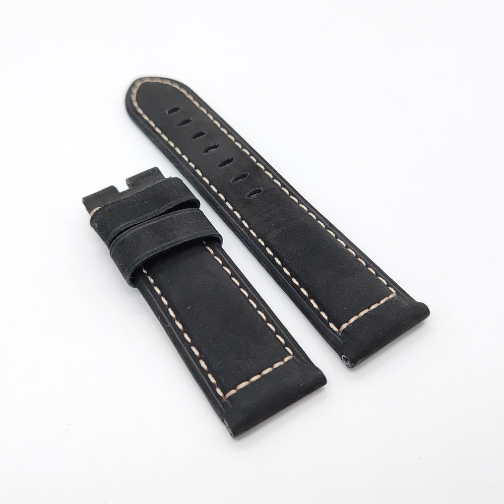 24mm / 22mm Black Frosted Calf Leather Watch Band Strap for PAM RADIOMIR LUMINOR Watch