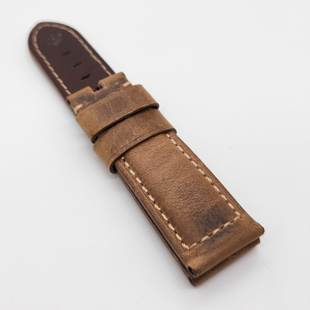 High quality 24mm / 22mm Brown Waxy Calf Genuine Leather Bracelet PAM Strap Band for Tang buckle