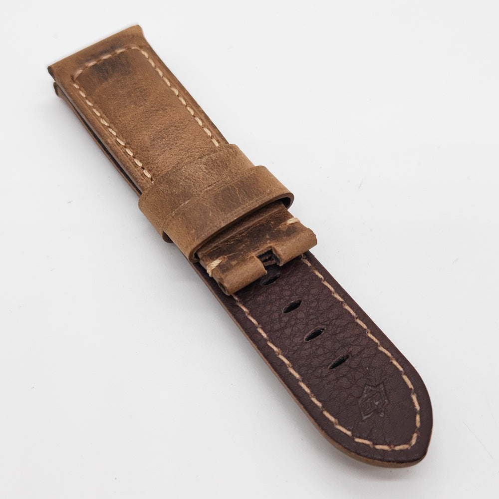 High quality 24mm / 22mm Brown Waxy Calf Genuine Leather Bracelet PAM Strap Band for Tang buckle