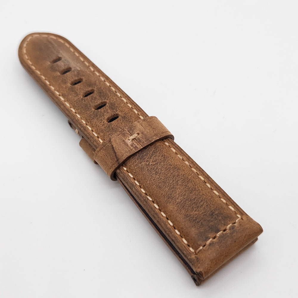 High quality 24mm / 22mm Brown Waxy Calf Genuine Leather Bracelet PAM Strap Band for Tang buckle