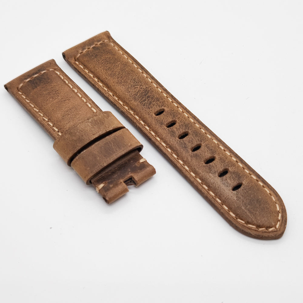 High quality 24mm / 22mm Brown Waxy Calf Genuine Leather Bracelet PAM Strap Band for Tang buckle