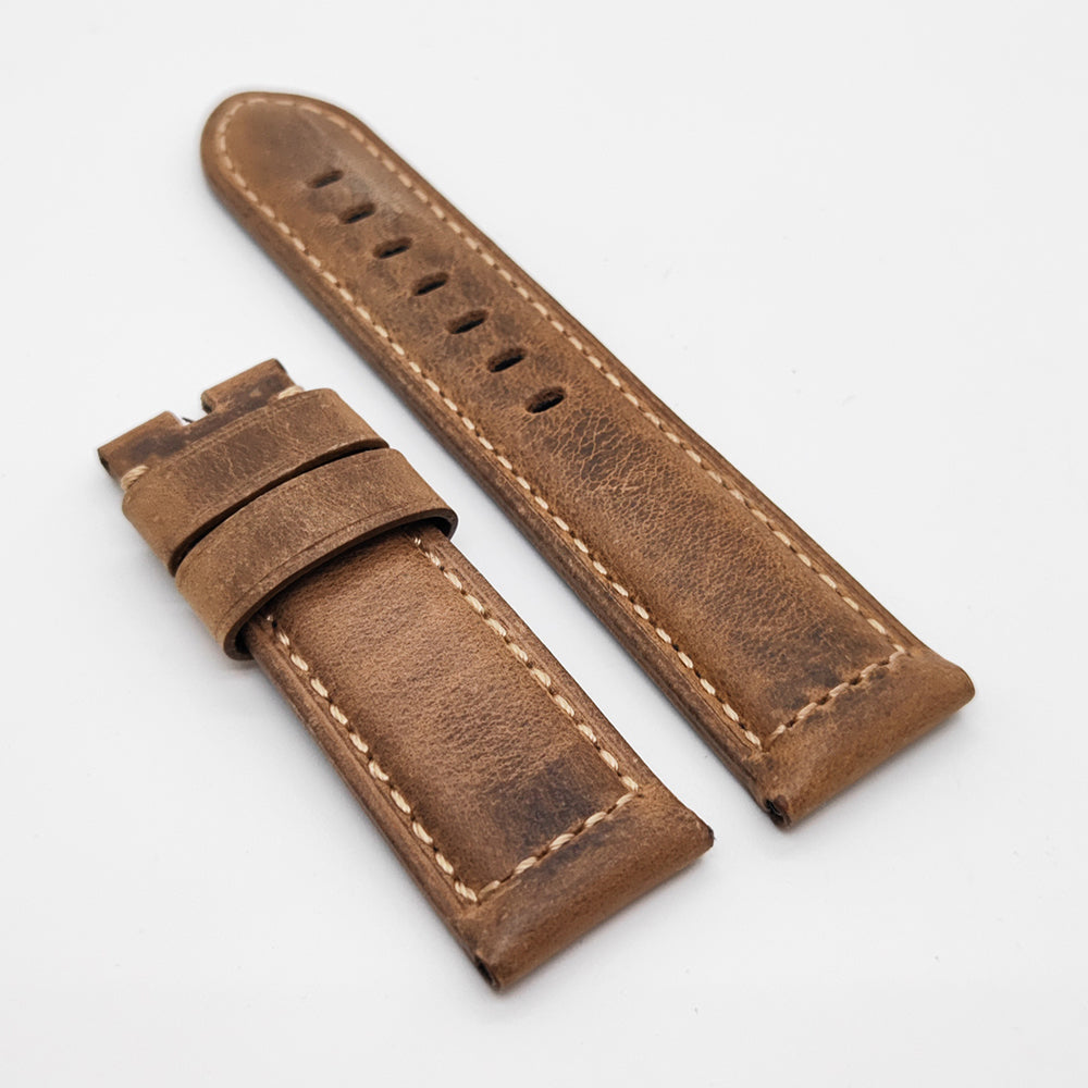 High quality 24mm / 22mm Brown Waxy Calf Genuine Leather Bracelet PAM Strap Band for Tang buckle