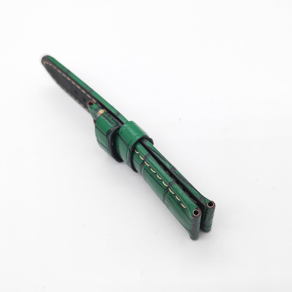 Bamboo Crocodile Pattern Green Calf Leather Strap for PAM LUNMINOR RADIOMIR 24mm - 22mm