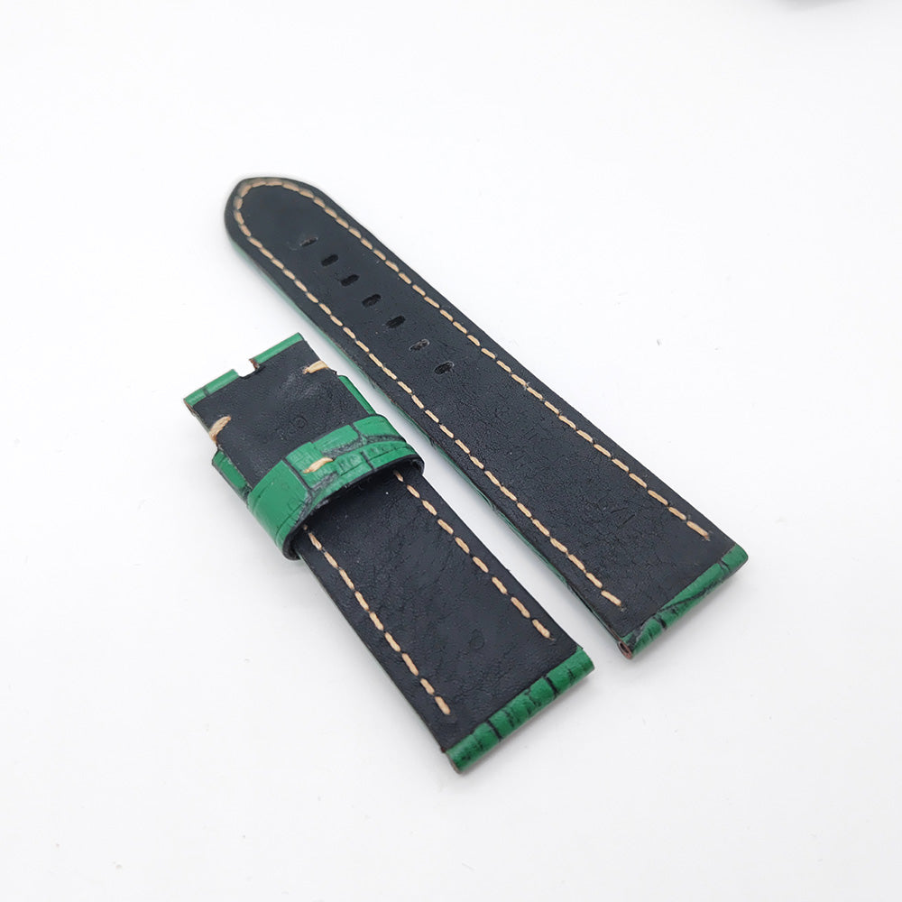 Bamboo Crocodile Pattern Green Calf Leather Strap for PAM LUNMINOR RADIOMIR 24mm - 22mm