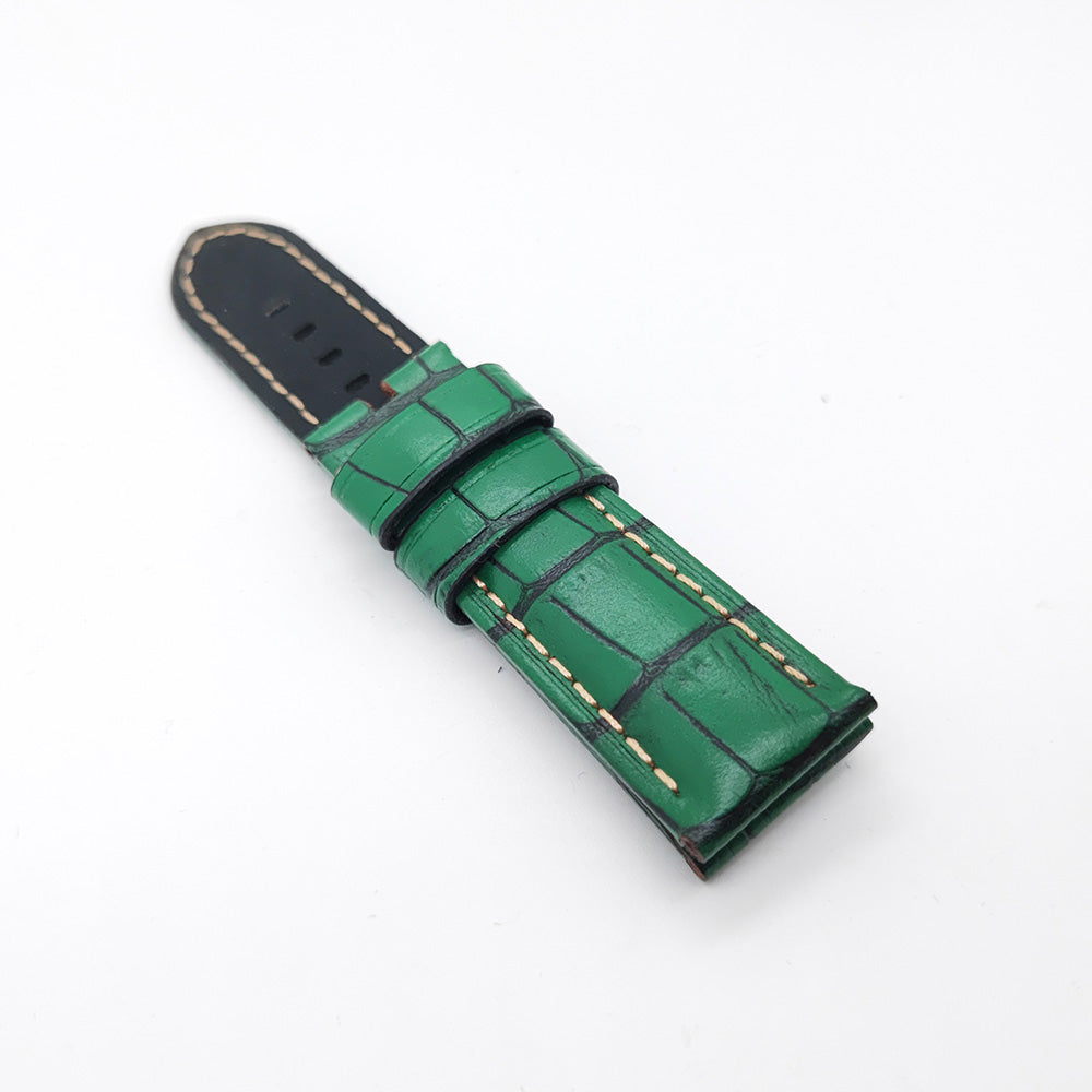Bamboo Crocodile Pattern Green Calf Leather Strap for PAM LUNMINOR RADIOMIR 24mm - 22mm