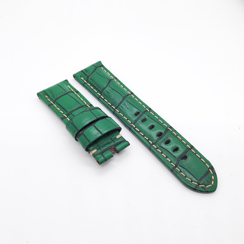 Bamboo Crocodile Pattern Green Calf Leather Strap for PAM LUNMINOR RADIOMIR 24mm - 22mm